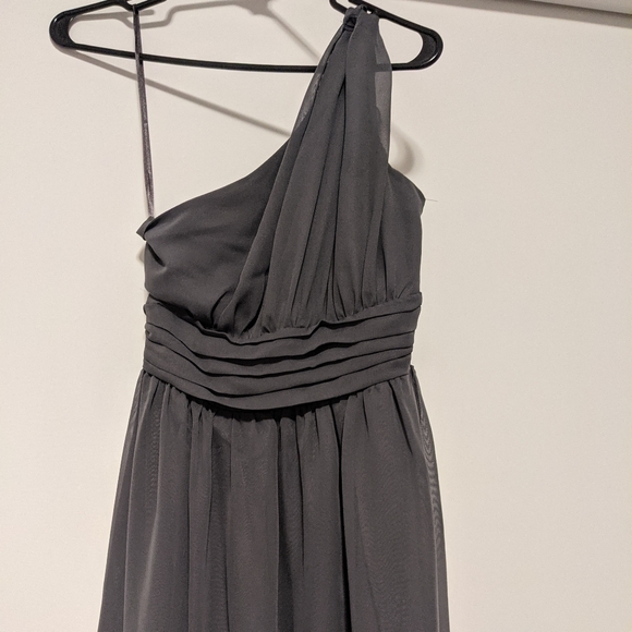 Chiffon Grey One Shoulder Maxi Long Gown - Picture 2 of 5
